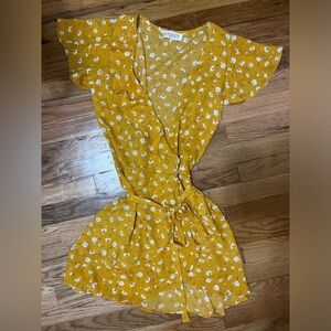 Yellow floral wrap dress